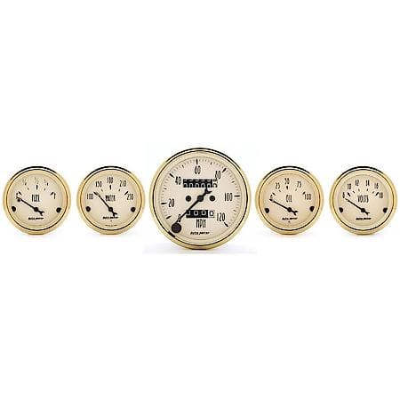 Gauge Kit; 5 Piece; 3 1/8 in./2 1/16"; Mechanical Speedometer; Golden Oldies