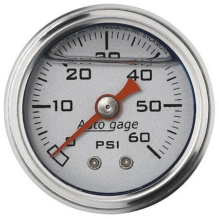 Gauge; Pressure; 1.5" Direct Mnt; 60 PSI; Liquid Filled Mechanical; Silver; 1/8" NPTF