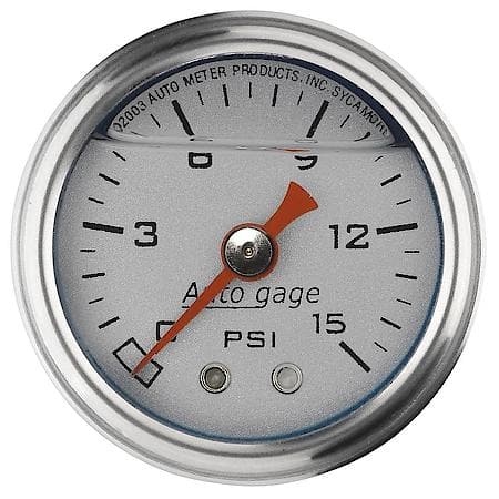 Gauge; Pressure; 1.5" Direct Mnt; 15 PSI; Liquid Filled Mechanical; Silver; 1/8" NPTF