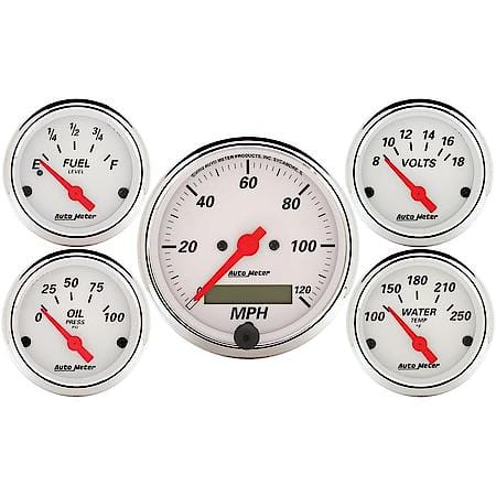 Gauge Kit; 5 Piece; 3 1/8 in./2 1/16"; Electrical Speedometer; Arctic White
