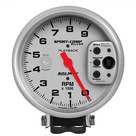 Gauge; Tachometer; 5"; 9K RPM; Pedestal With RPM Playback; Ultra-Lite
