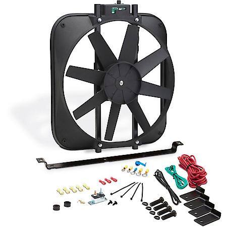 High Perf Universal, 15" Electric Fan w/ Shroud, Straight Blade; 2800 CFM; w/ Thermostat & Mount Kit