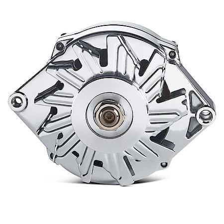 100 AMP AlternatoráChrome Finish,1-Wire; GM 10 SI; w/Int Reg, V-Pully, & Ext.Fan
