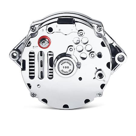 100 AMP AlternatoráChrome Finish,1-Wire; GM 10 SI; w/Int Reg, V-Pully, & Ext.Fan