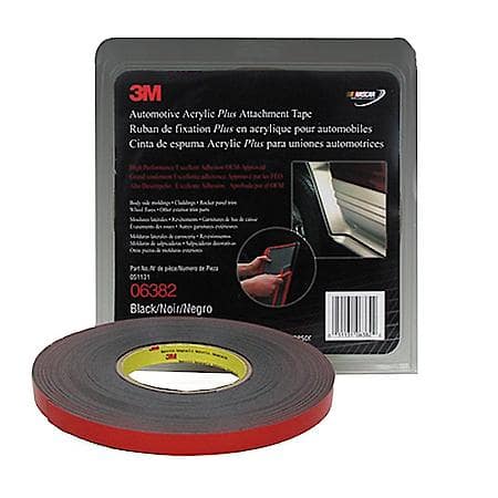 3M Automotive Acrylic Plus Attachment Tape 06382, Black, 1.12 mm, 1/2 inx20 yd