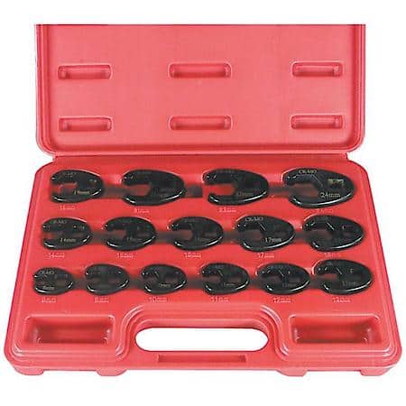 15Pc Metric Flare Crowfoot Wrench Set 8Mm-24Mm