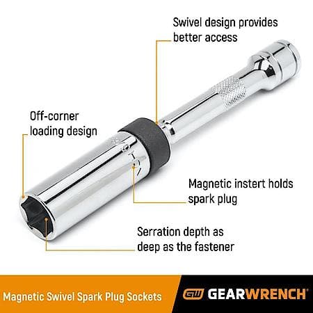 3/8" Drive 6 Point 5/8" Magnetic Swivel Spark Plug Socket 6"