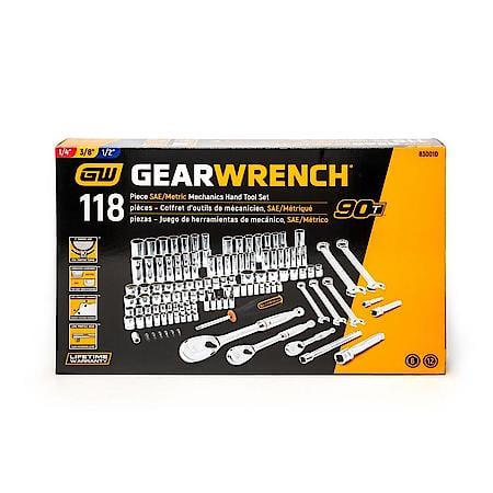 118 Piece 1/4", 3/8" & 1/2" Drive Standard & Deep Sae/Metric Mechanics Tool Set