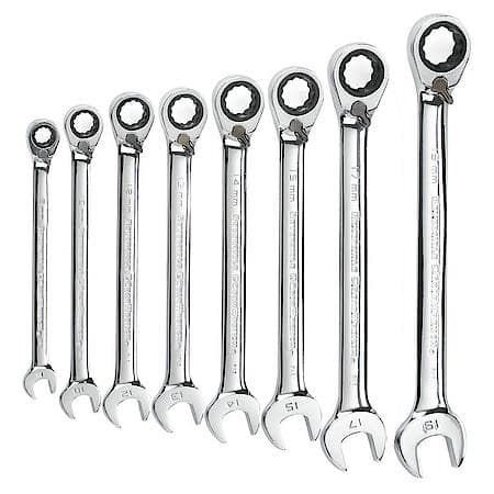 8 Piece 72-Tooth 12 Point Reversible Ratcheting Combination Metric Wrench Set
