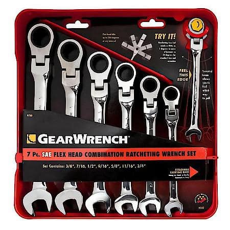 7 Piece 72-Tooth 12 Point Flex Head Ratcheting Combination Sae Wrench Set