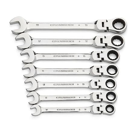 7 Piece 72-Tooth 12 Point Flex Head Ratcheting Combination Metric Wrench Set