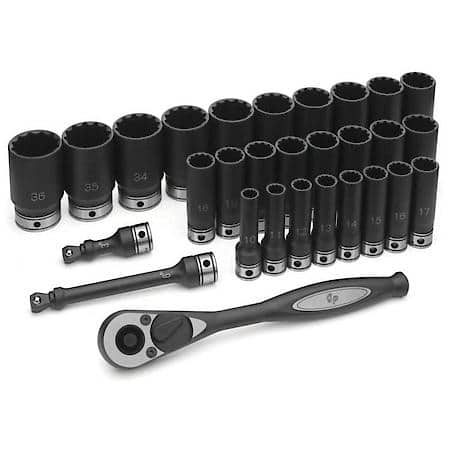 1/2 Dr. 29Pc Metric Deep Duo-Socket Set,  12 Pt.