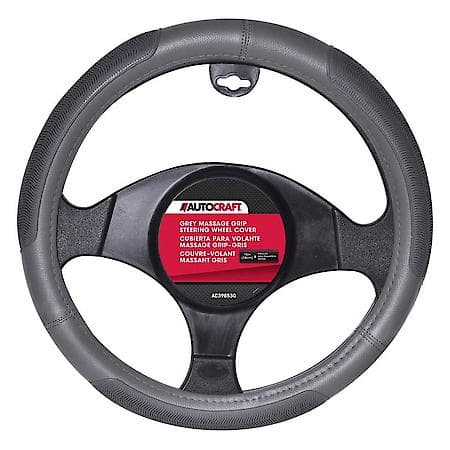 Steering Wheel Cover, Grey Faux Leather, Classic, Fits 15" & Smaller, Performance Grip