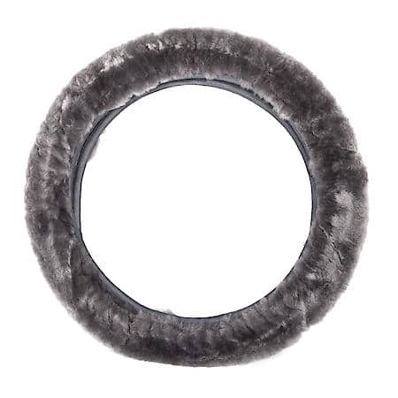 AutoCraft Wool Steering Wheel Cover: Grey Sheepskin, Fits 14.5" - 15", Warm, Elastic Band Design