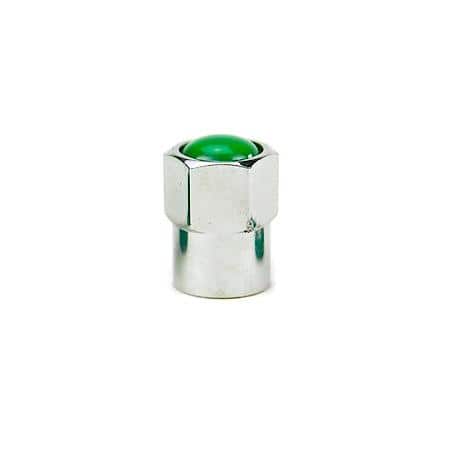 Chromed Plastic Hex Valve Cap With Green Top