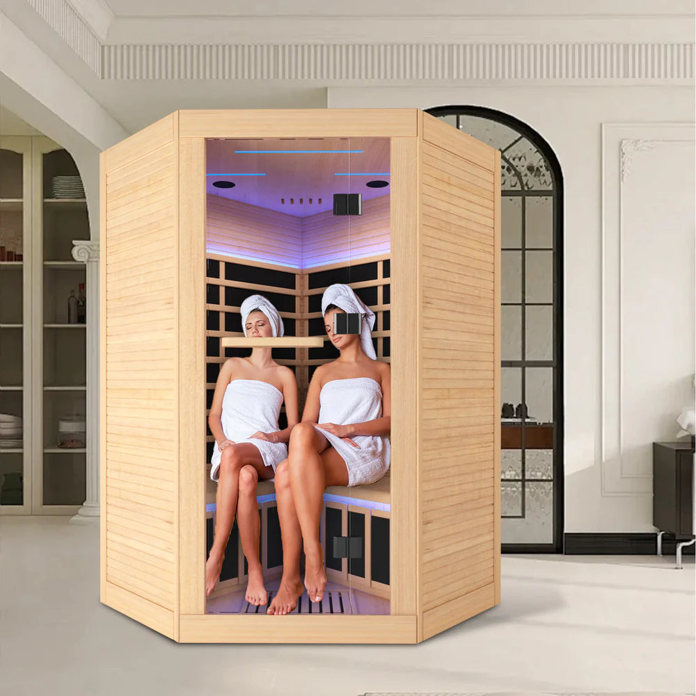 Outexer HK3 Indoor 2–3 Person Corner Infrared Sauna | Hemlock