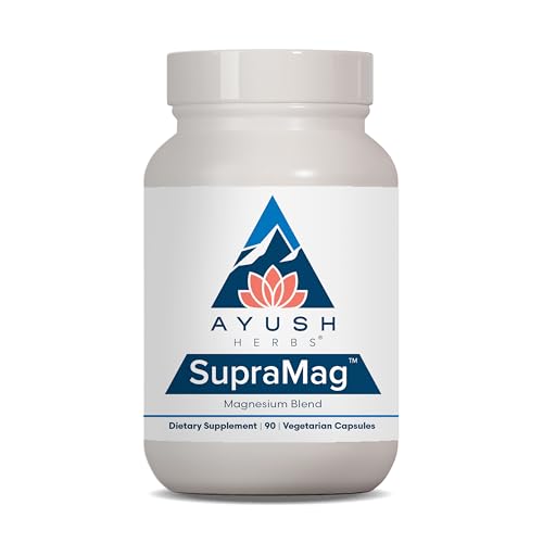 Ayush Herbs SupraMag - Magnesium Blend, 400mg Magnesium Complex Supplement with Chelated Magnesium Bisglycinate, Citrate, Ororate for Sleep, Energy, & Brain Health - 90 Vegetarian Capsules (1 Count)