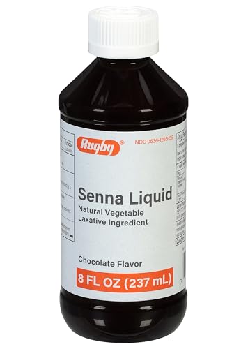 Rugby 8.8 mg Senna Liquid - Made with Natural Vegetable Laxative Sennosides - Promotes Occasional Constipation Relief - Chocolate Flavored - 8 Fl. Oz.