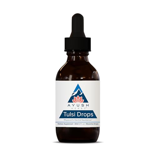 Ayush Herbs Tulsi Drops - Alcohol-Free Tulsi Drops, Holy Basil Gylcerite, Natural Immune-Support Drops for Kids & Adults, Calm & Focus Booster - 2 Fl Oz (80 Servings)