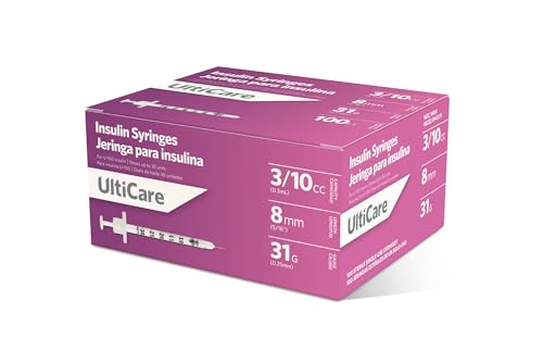 UltiCare U-100 3/10cc Insulin Syringes, 31G x 5/16", 100 Count, Comfortable and Accurate Dosing, Compatible with Any U-100 Strength Insulin