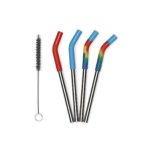 Klean Kanteen Short Recycled Stainless Steel Straw Set - Reusable Straw Set - Food Grade Silicone - Stainless Steel Straw - With Straw Cleaner Brush - 4 Pack Short Straws, Multicolor