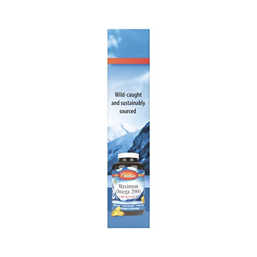Carlson - Maximum Omega 2000 Grab + Go Packs, 2000 mg Omega-3s, Wild-Caught, Norwegian Fish Oil Supplement, Sustainably Sourced Fish Oil Capsules, Lemon, 30 Softgel Pack
