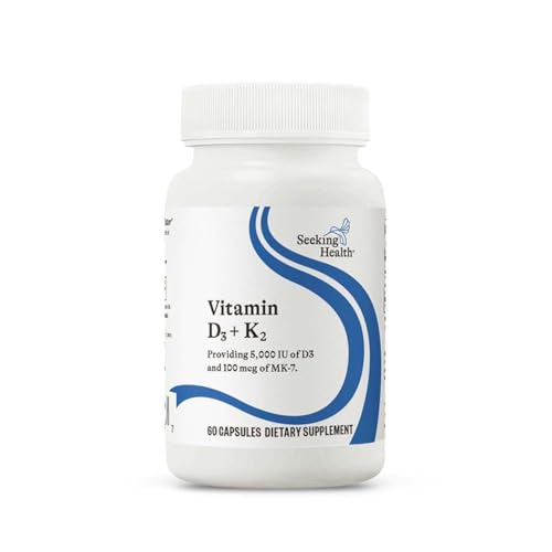 Vitamin D3 + K2 | 5000 IU of D3 (as cholecalciferol) for Optimal Calcium Absorption | 100 mcg of K2 (as menaquinone-7) for Circulatory Health | Supports Bone & Immune Health | 60 Vegetarian Capsules