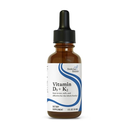 Seeking Health Vitamin D3 + K2 Drops, 12.5 mcg D3 and 50 mcg K2, for Calcium Absorption, Suitable for Kids and Toddlers 4+, Easy to Swallow Vegetarian Drops (1 fl Ounce)