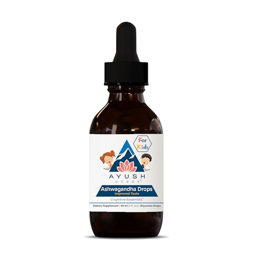 Ayush Herbs Ashwagandha Drops for Kids & Adults - Alcohol-Free Ashwagandha Drops, Calming Daily Supplement for Calm Focus with Organic Ashwagandha, Lemon Flavor - 2 Fl Oz (80 Servings)