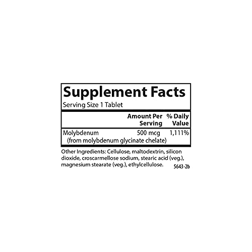 Carlson - Moly-B, Chelated Molybdenum Supplements, Metabolism Support & Enzyme Activation, Molybdenum Glycinate Chelate, 300 Vegetarian Tablets