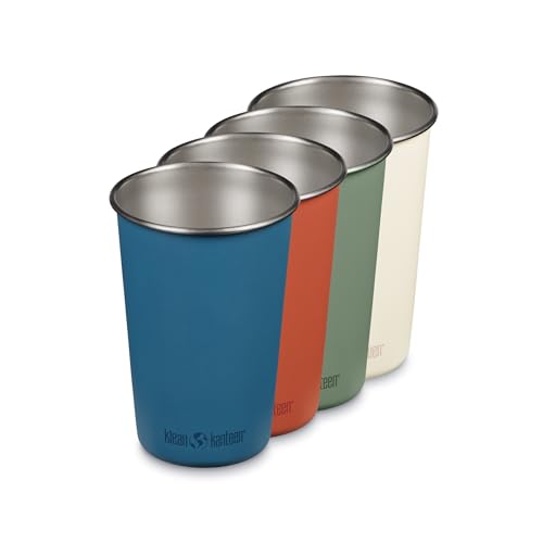 Klean Kanteen 16 oz Stainless Steel Cup - Drinkware Set - Stackable, Reusable Cup - Great as Camping Cups - Partake, Pack of 4