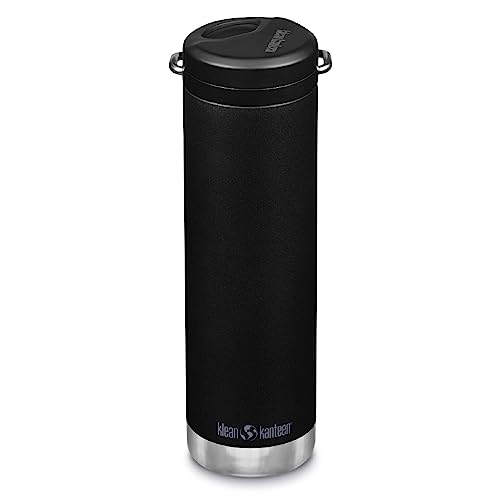 Klean Kanteen TKWide Insulated Water Bottle with Twist Cap - Reusable Travel Water Bottle with Stainless Steel Straw - Perfect for Sports & the Office - Black, 20 oz