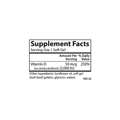 Carlson - Vitamin D3, 2000 IU (50 mcg), Bone Health, Muscle Health, Cholecalciferol, Vitamin D Supplements, Vitamin D3 Soft Gels, 360 Softgels