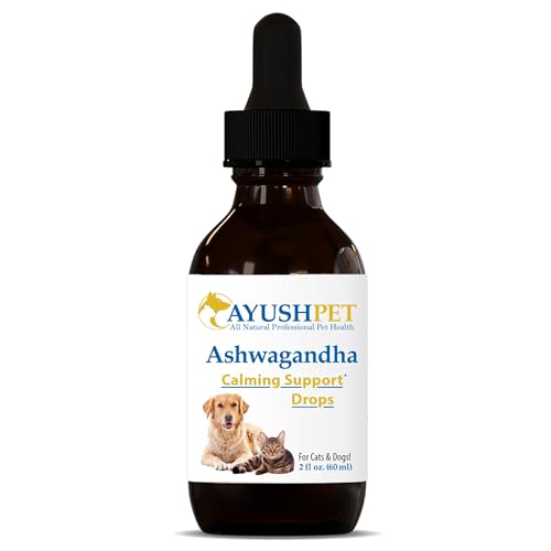 Ayush Pet Stress Support Ashwagandha Drops, Calm and Focus for Dogs or Cats, Alcohol Free Supplement, 2 oz.