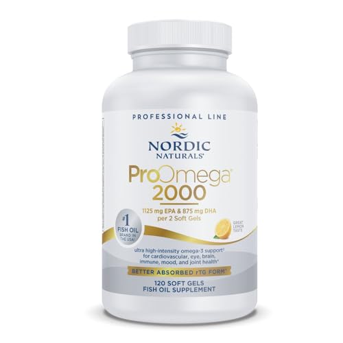 Nordic Naturals ProOmega 2000, Lemon Flavor - 120 Soft Gels - 2150 mg Omega-3 - Ultra High-Potency Fish Oil - EPA & DHA - Promotes Brain, Eye, Heart, & Immune Health - Non-GMO - 60 Servings