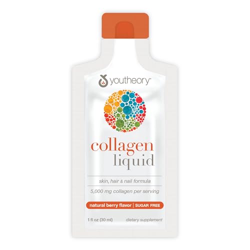 Youtheory Collagen Liquid - 5,000 mg Hydrolyzed Collagen - for Hair, Skin & Nails* - Sugar, Dairy & Soy Free - Berry Flavor - 12 Single Serving Packets
