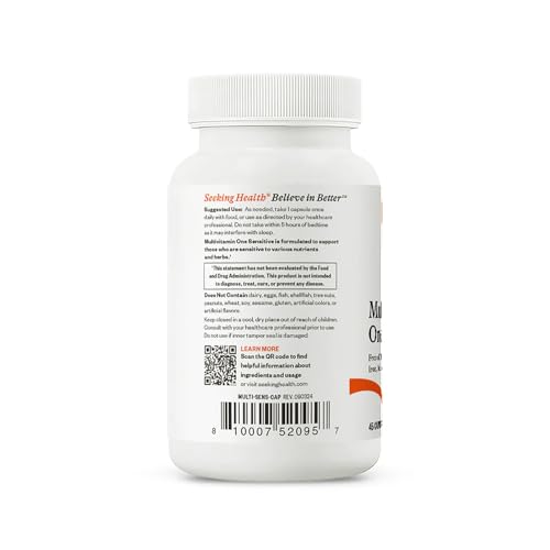 Seeking Health Multivitamin Sensitive, Daily Vitamin Without Folate, B12, Copper, Iron, Iodine, Vitamins D and K, and Calcium, Antioxidant Support, Vegetarian and Vegan (120 Capsules)*