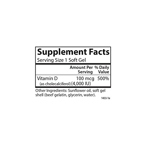 Carlson - Vitamin D3 4000 IU (100 mcg), Immune Support, Bone Health, Muscle Health, Cholecalciferol, Vitamin D Supplements, Vitamin D3 Soft Gels, 360 Softgels