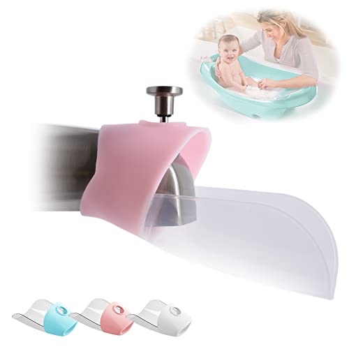 Baby Bath Helper - Bath Tub Faucet Extender - Guides Water Directly from Faucet to Baby Bath Tub Without Excessive Water Waste and Splashing - Modified to Fit Larger Bath Tub Faucets (Pink)