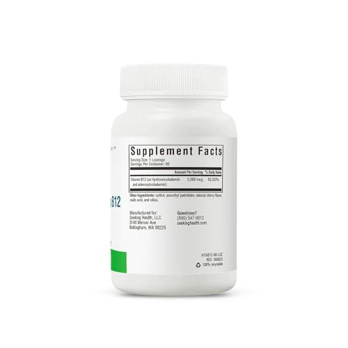 Seeking Health Hydrox-Adeno B12, 2000 mcg Methyl-Free Vitamin B12, Energy and Focus Support for Men and Women, Methylation and Homocysteine Support, Detoxification, Vegan and Vegetarian (60 lozenges)*
