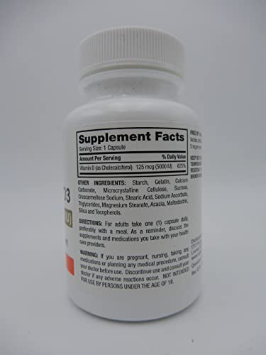 Rugby Vitamin D3 Dietary Supplement 125 mcg (5000 IU) - 100 Capsules