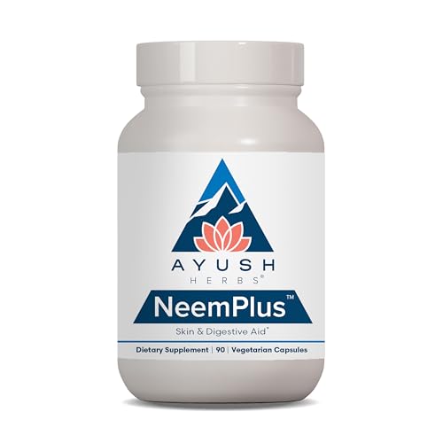 Ayush Herbs Neem Plus - Digestive Health for Women & Men, Gut Support Supplement for Stomach & Skin Health, Immune Support - 90 Vegetarian Capsules (1 Count)
