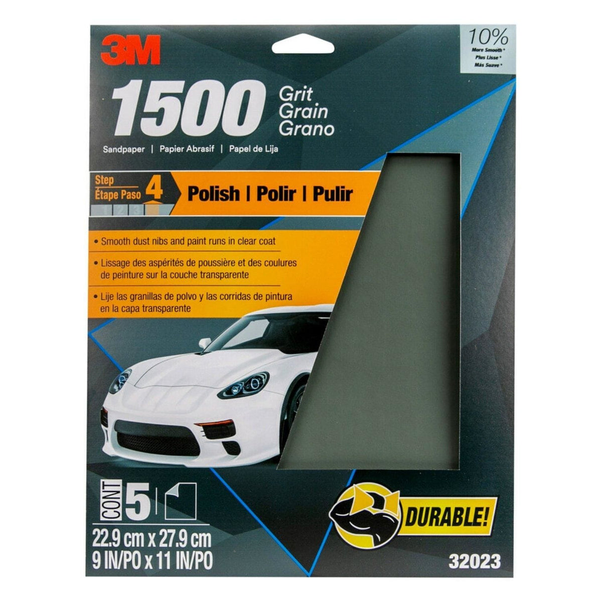 3M Wetordry Sandpaper, 1500 Grit, 9 in x 11 in, 5 Sheets | 32023 (1/5)