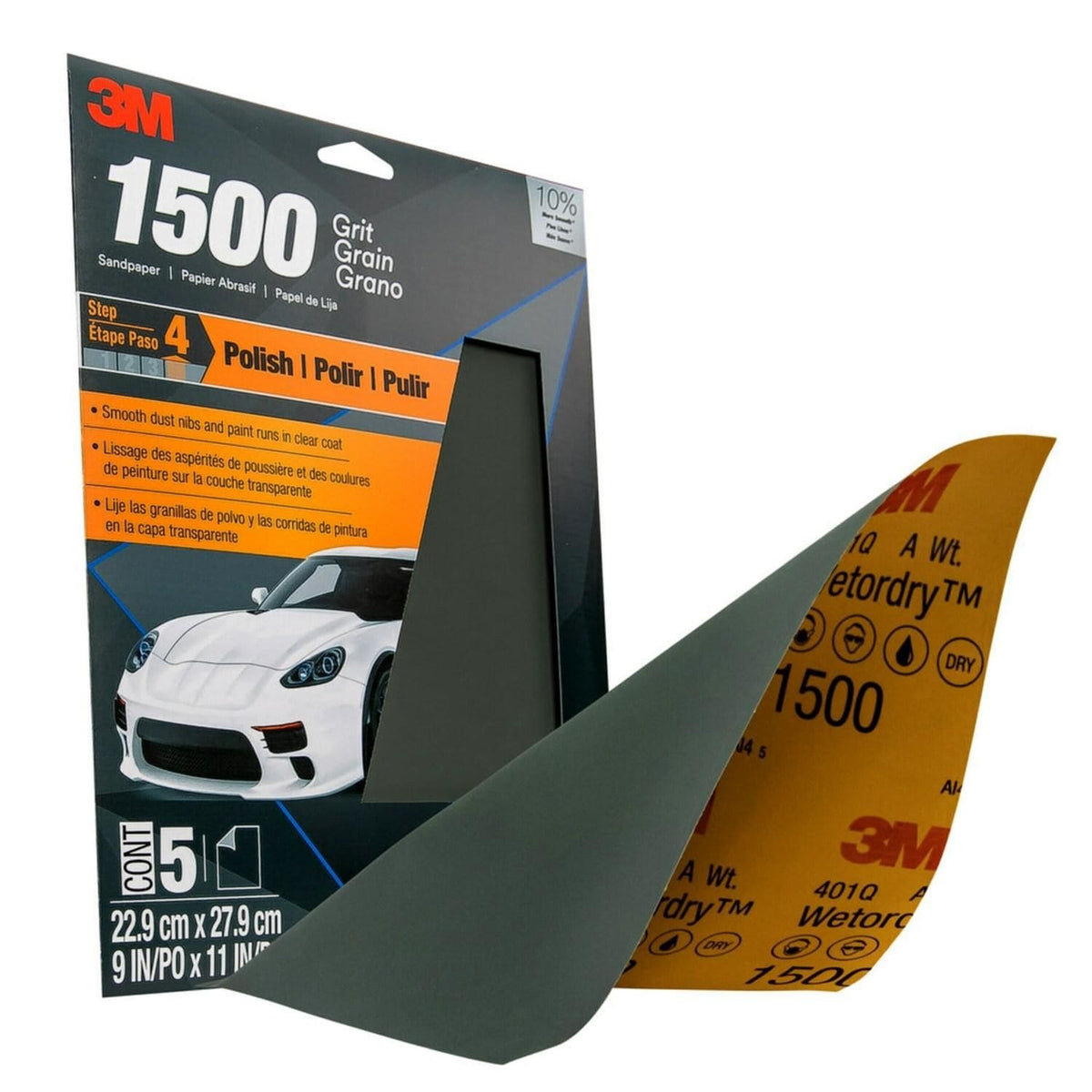 3M Wetordry Sandpaper, 1500 Grit, 9 in x 11 in, 5 Sheets | 32023 (3/5)