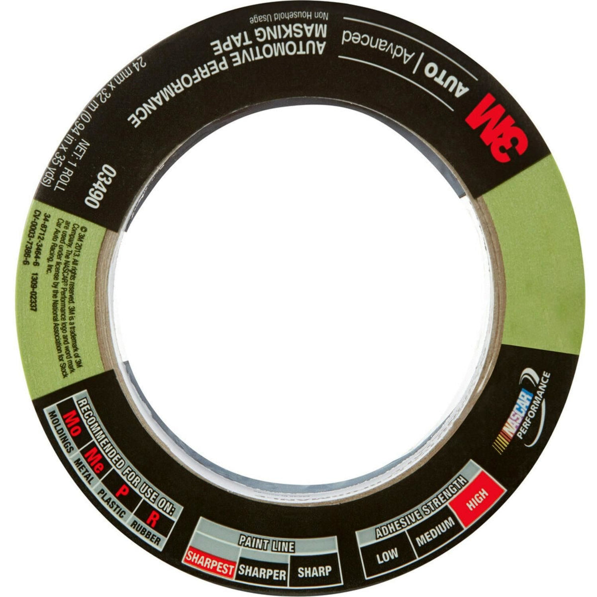3M Automotive Performance Masking Tape, Green, 24 mm x 32 m | 3490 (1/4)