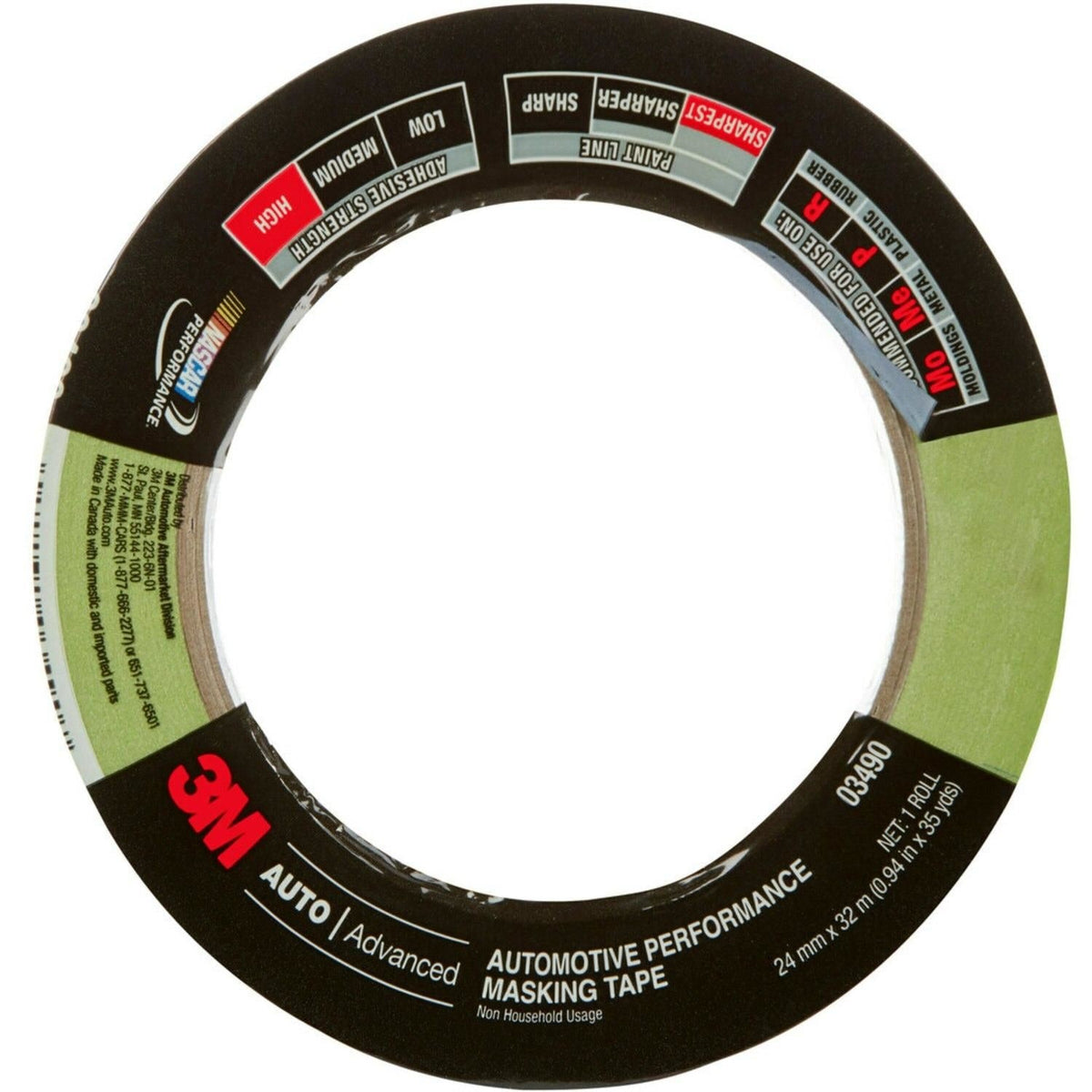 3M Automotive Performance Masking Tape, Green, 24 mm x 32 m | 3490 (2/4)