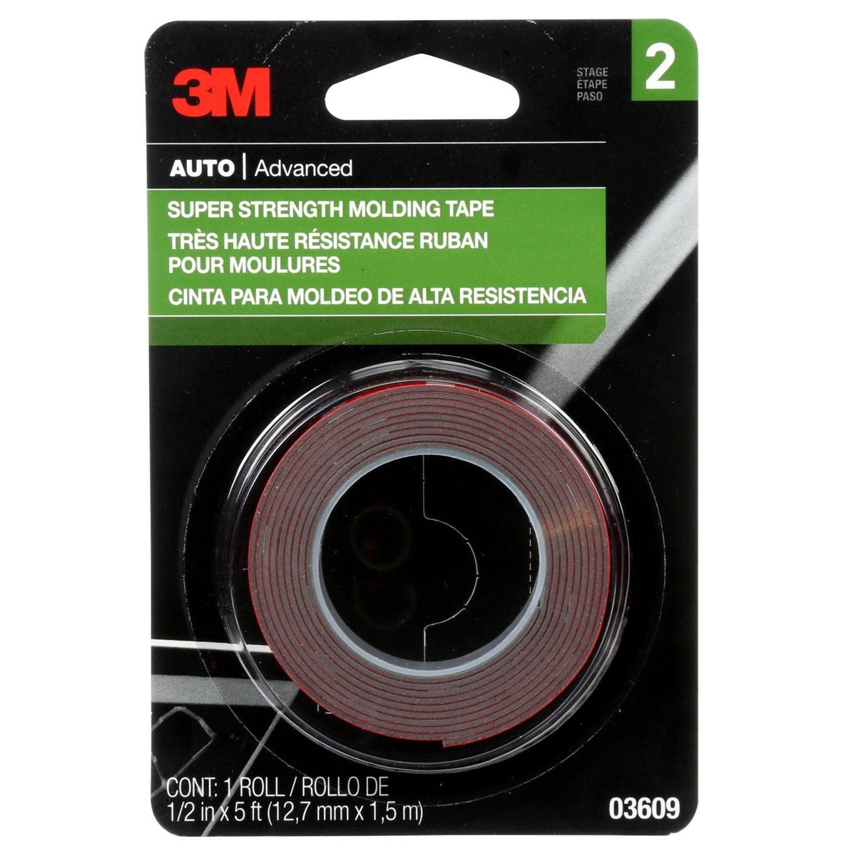 3M Super Strength Molding Tape, 1/2 in x 5 ft | 3609NA (1/5)