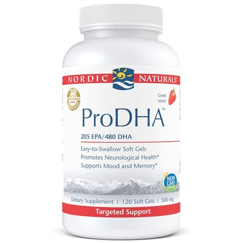 Nordic Naturals ProDHA, Strawberry - 120 Soft Gels - 830 mg Omega-3 - High-Intensity DHA Formula for Neurological Health, Mood & Memory - Non-GMO - 60 Servings