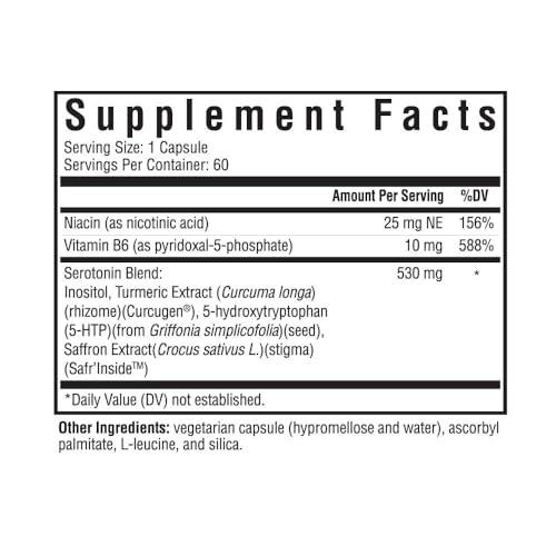 Seeking Health Serotonin Nutrients, Supports Healthy Sleep, 5-HTP Supplement with Vitamin B6 and Saffron Extract, Vegan and Vegetarian (60 Capsules)