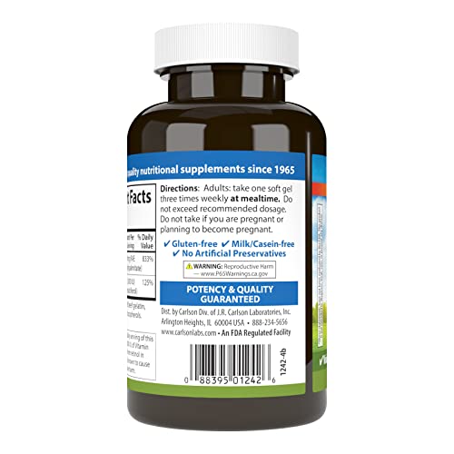 Carlson - A & D, 25000 IU (7500 mcg RAE) Vitamin A, 1000 IU (25 mcg) Vitamin D, Vision Support, Skin Health, 250 Softgels